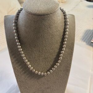 Elegant Silver Pearl Necklace 17”